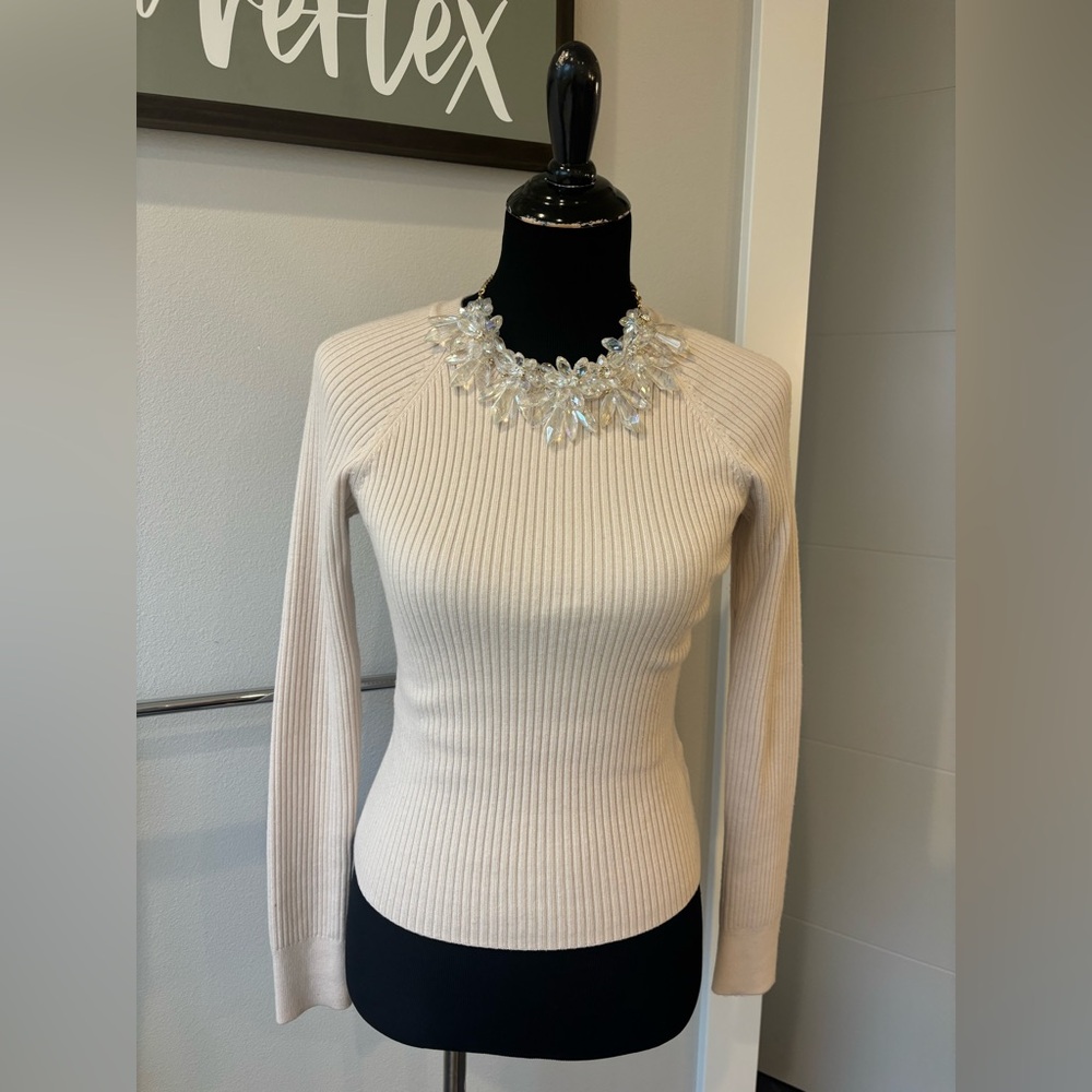 ARITZIA Babaton Cream Ribbed Knit Top